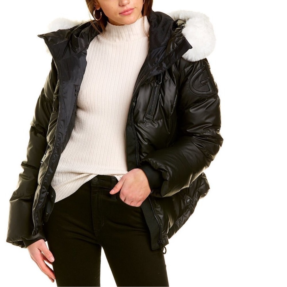 SOLD Goldbergh Black Puffer Jacket with White Fur Hood M - Picture 2 of 3